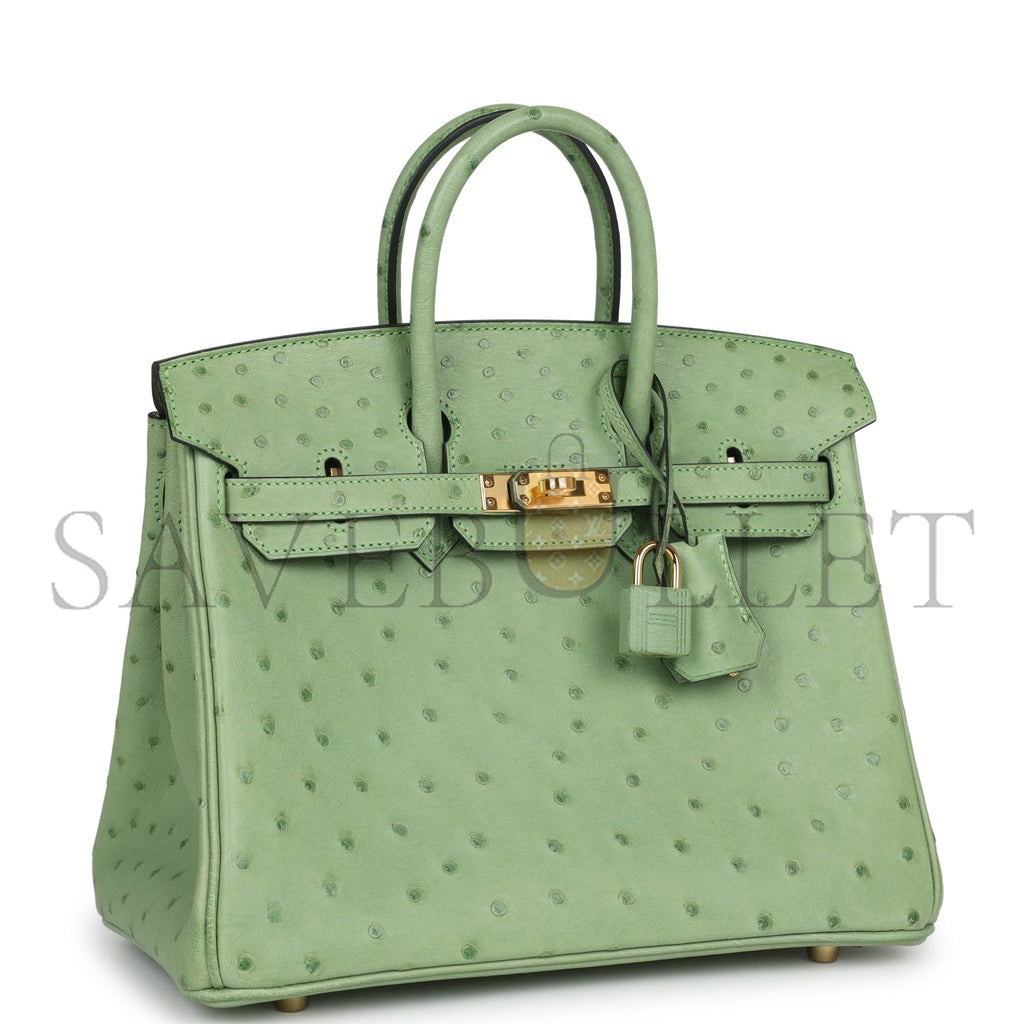 HERMÈS MASTER BIRKIN 25 OSTRICH LEATHER MINT GREEN GOLD BUCKLE H041944CK87 (25*20*13cm)